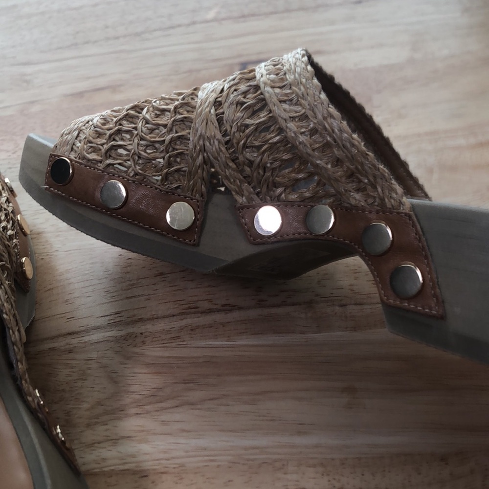 Kelsi Dagger Natural Woven Slide Mules with Brown Accents - Picture 5 of 9